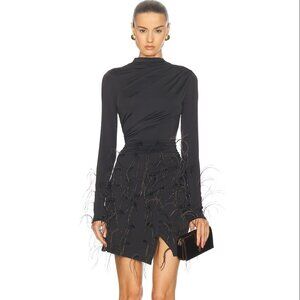 Lapointe Lightweight Jersey Long Sleeve Draped Ostrich Mini Dress